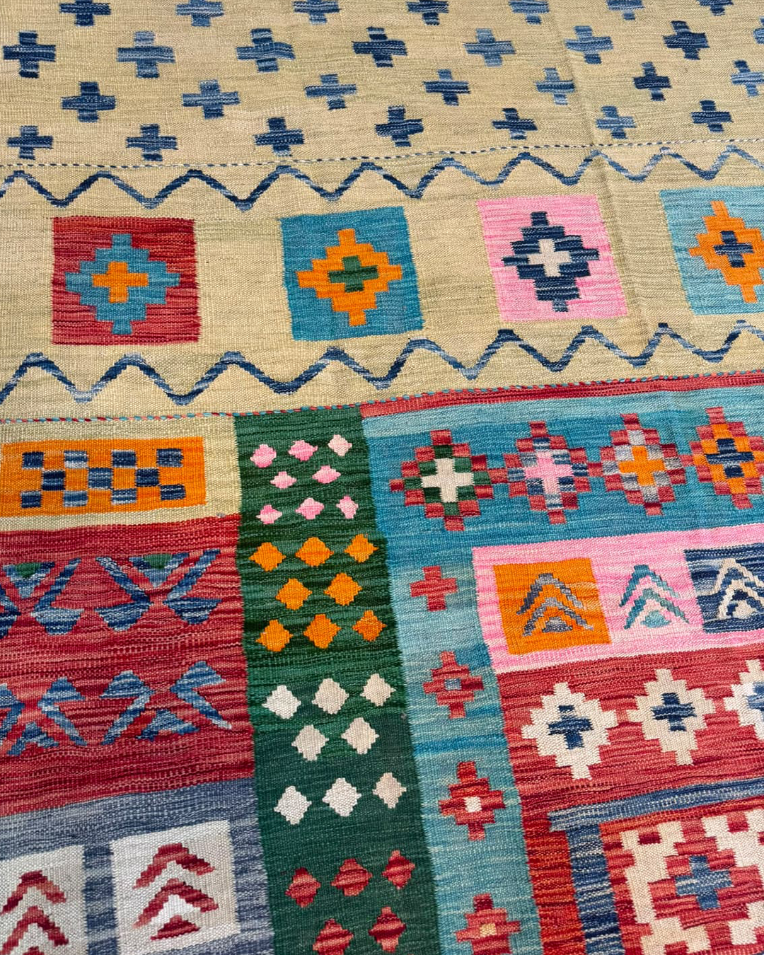 Coral Mosaic Blush Handwoven Kilim - 196cm × 300cm