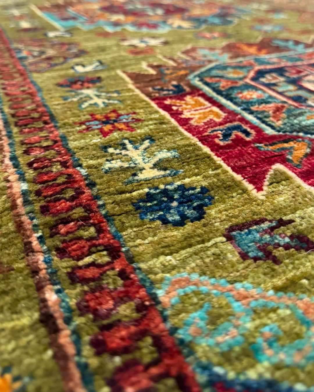 Karakul Heritage Olive Hand-Knotted Wool Runner Rug - 84cm × 268cm