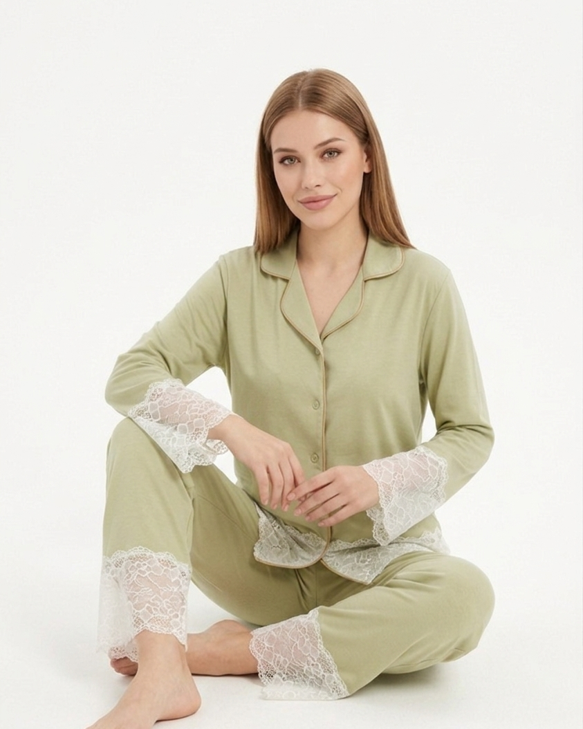 Bamboo Pyjama Set | Soft Touch Lace Sleepwear | Gardenia