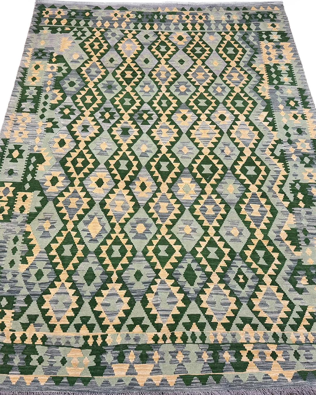 Forest Green Geometry Handwoven Kilim - 185cm × 306cm