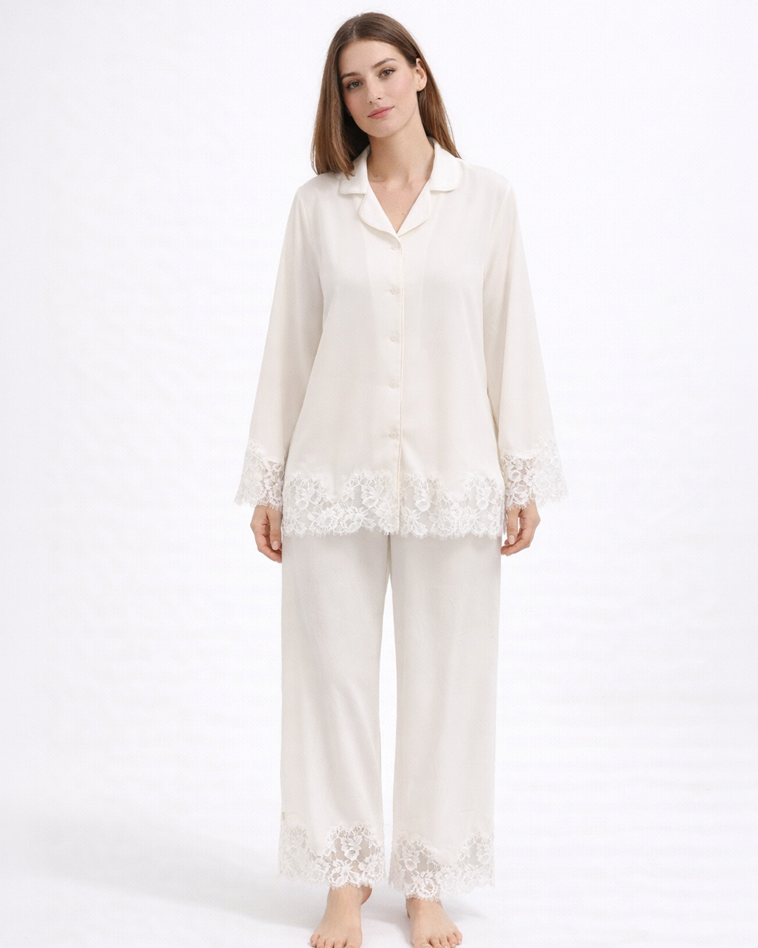 Silky Chiffon Pyjama Set Women – Lace Trim Sleepwear – Jasmin