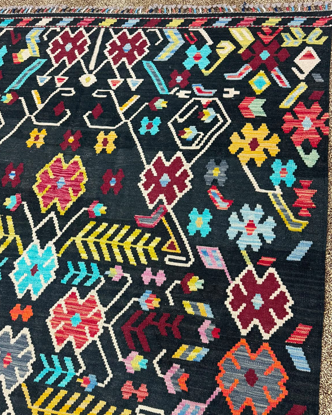 Midnight Garden Multicolour Handwoven Kilim - 179cm x 248cm