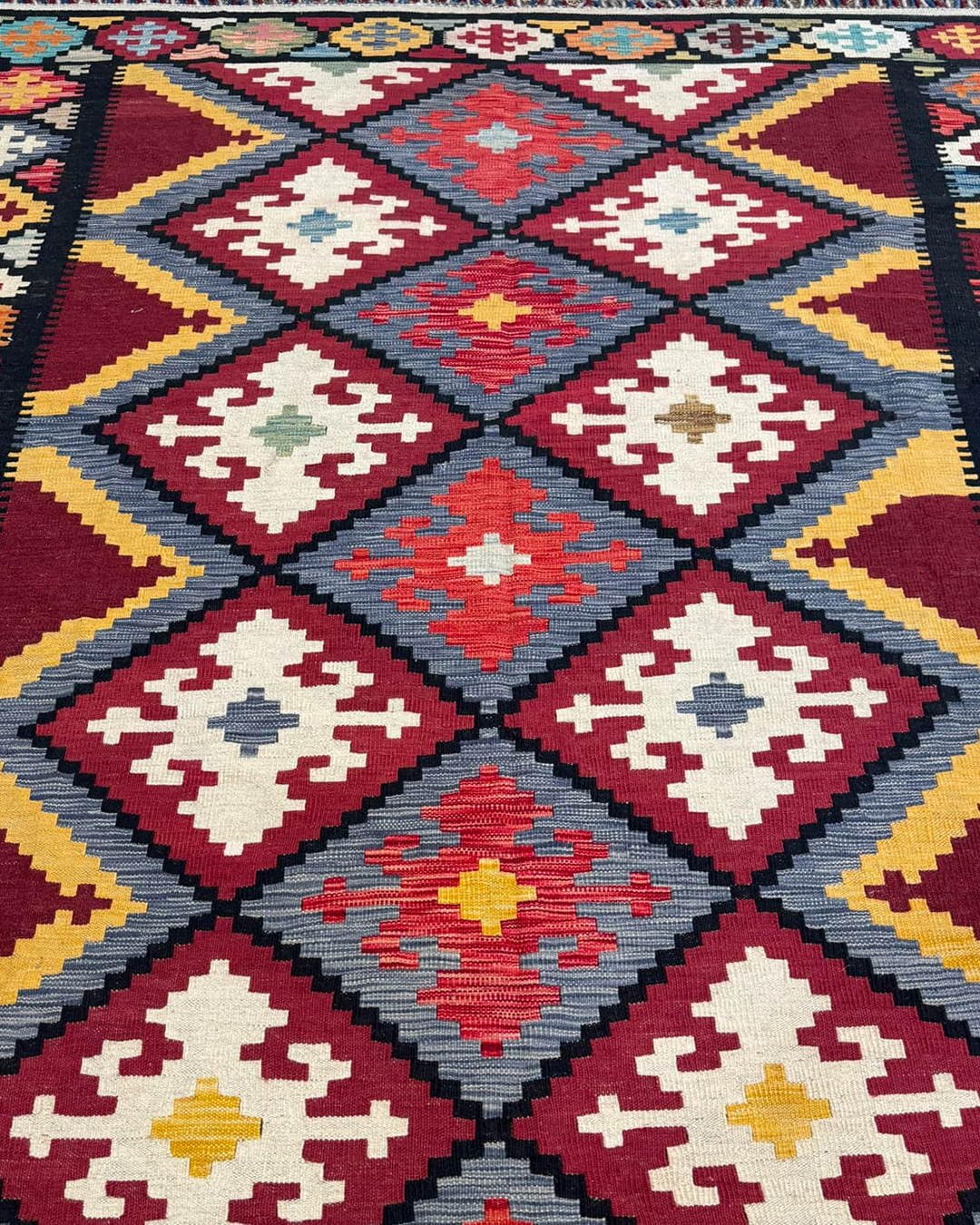 Ember Burgundy Handwoven Kilim - 206cm × 293cm