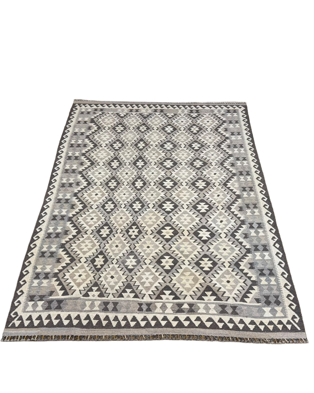 Natural Grey & Ivory Handwoven Kilim - 204cm × 284cm