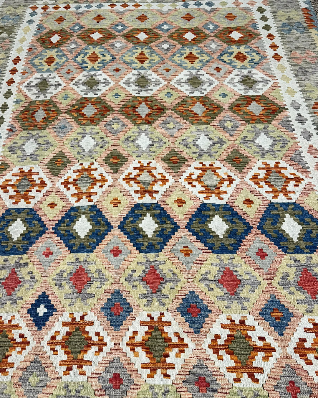 Pale Blue Rose Handwoven Kilim - 202cm × 300cm